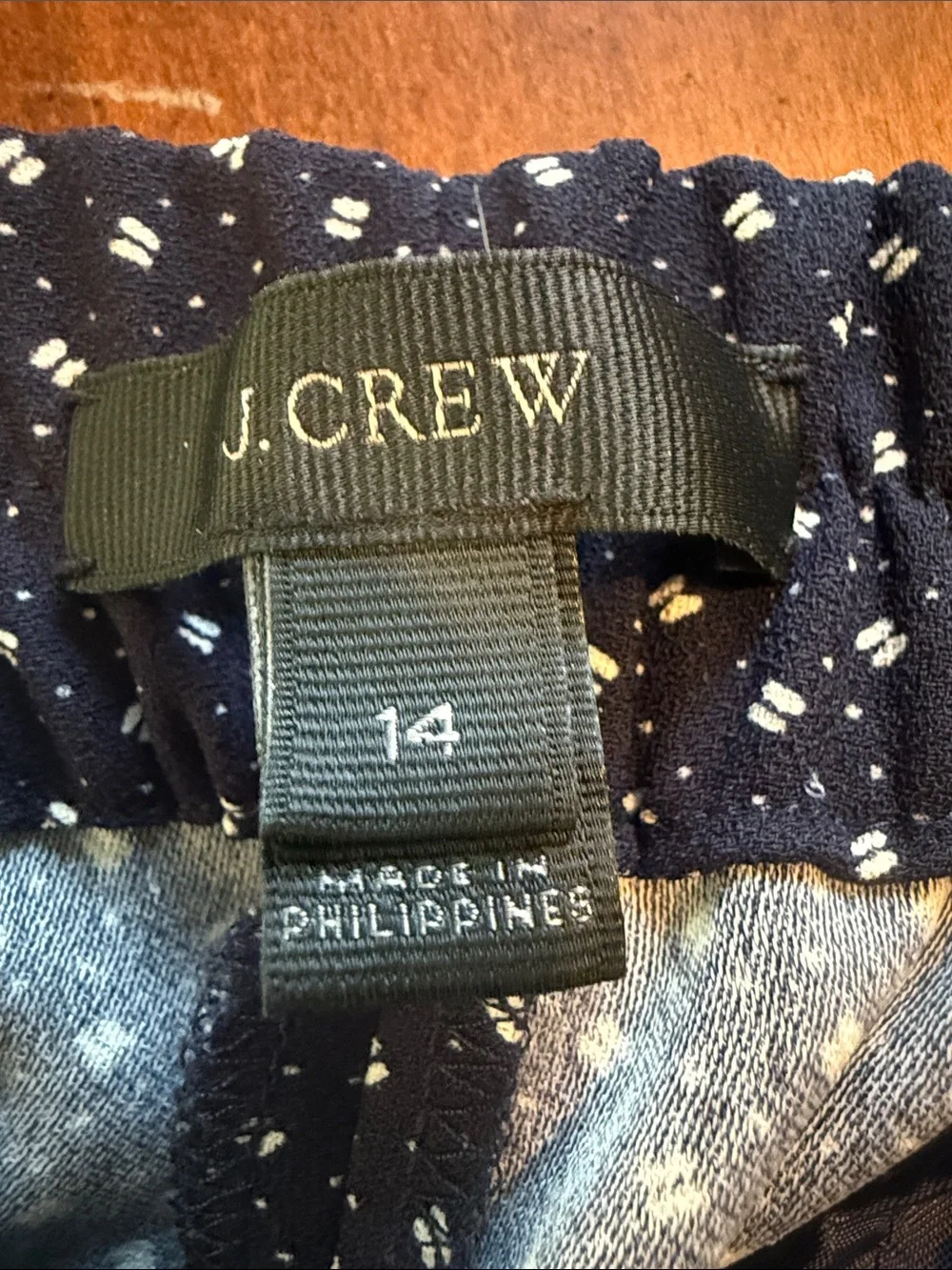 J Crew Navy Blue Micro Dot Patterned Ankle Pant Sz 14